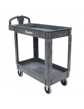 Commercial Products 2-Shelf Utility / Service Cart, Small, Lipped Shelves, Ergonomic Handle, 500 lbs. Capacity, for Warehouse / Garage / Cleaning/Manufacturing