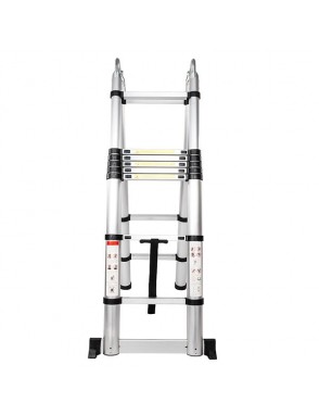 16-Step Dual Joints Aluminum Stretchable Ladder Black & Silver