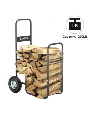 Firewood Cart 220LBS with Large Wheels, Fireplace Log Rolling Caddy Hauler, Wood Mover Outdoor Indoor Storage Holder Rack, Heavy Duty